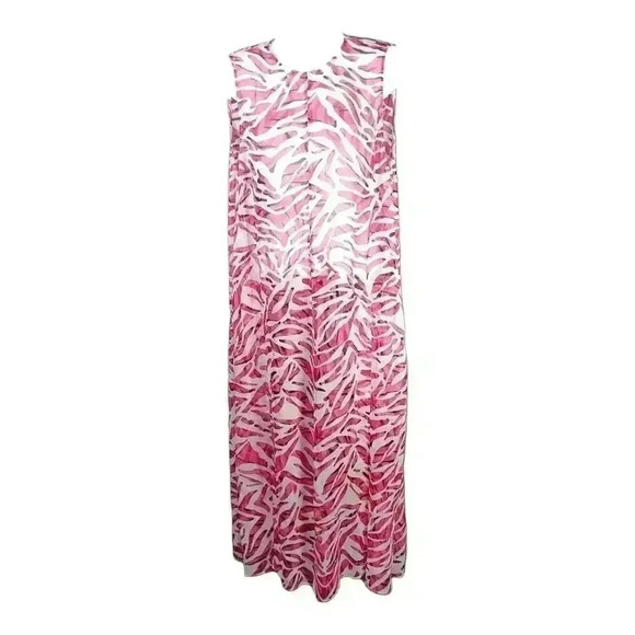 Equipment Silk Maxi Dress Pink White Women's Large Sleeveless Sheer - Picture 1 of 3